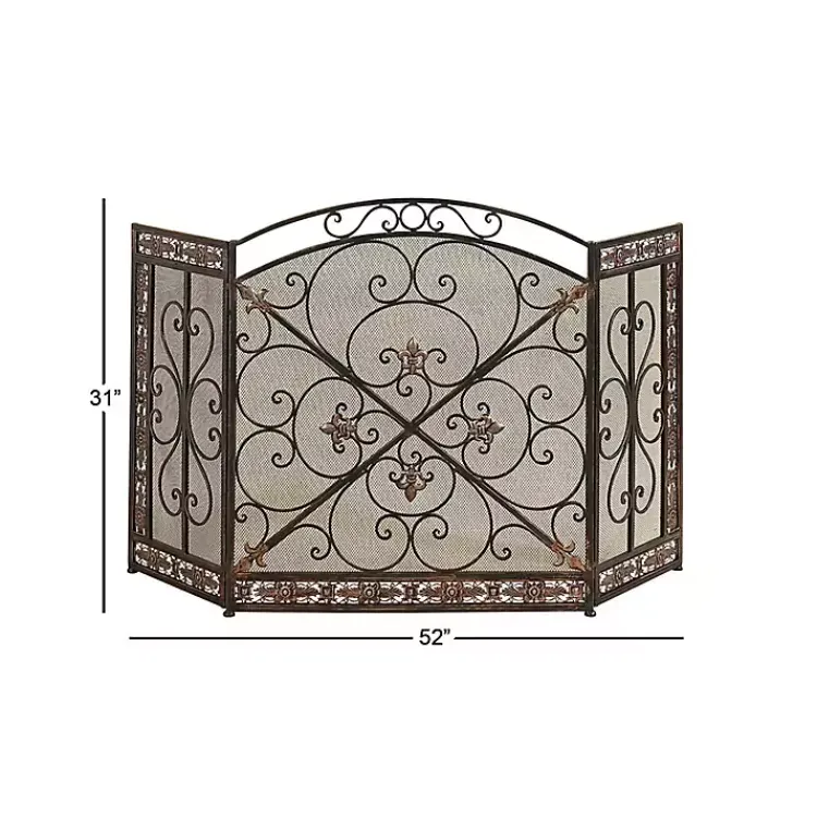Distressed Fleur De Lis Three-Panel Fire Screen Fireplace Accessories