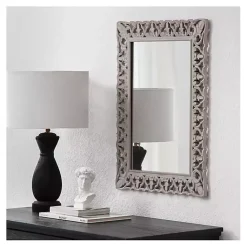 Kirklands Home Decorative Mirrors|Distressed Gray Botanical Rectangle Wall Mirror