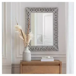 Kirklands Home Decorative Mirrors|Distressed Gray Botanical Rectangle Wall Mirror