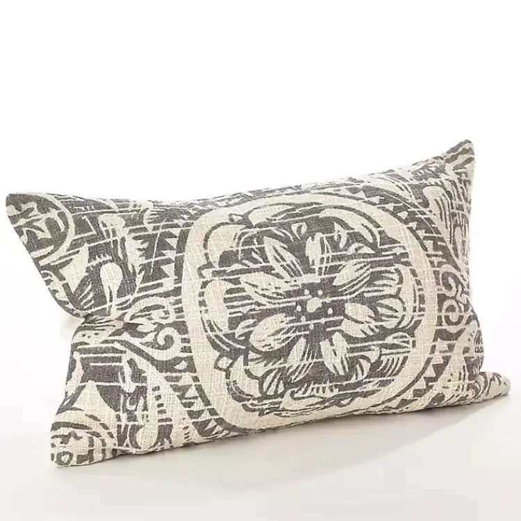 Discount Distressed Gray Floral Lumbar Pillow Pillows
