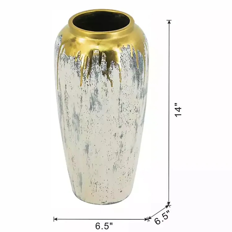 Discount Distressed Gray Vase with Gold Splatter, 14 in. Vases
