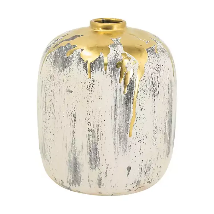 Outlet Distressed Gray Vase with Gold Splatter, 8 in. Vases