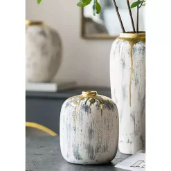 Outlet Distressed Gray Vase with Gold Splatter, 8 in. Vases