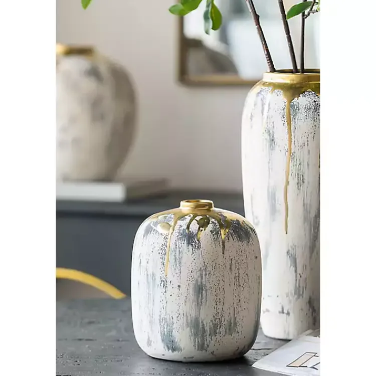Outlet Distressed Gray Vase with Gold Splatter, 8 in. Vases