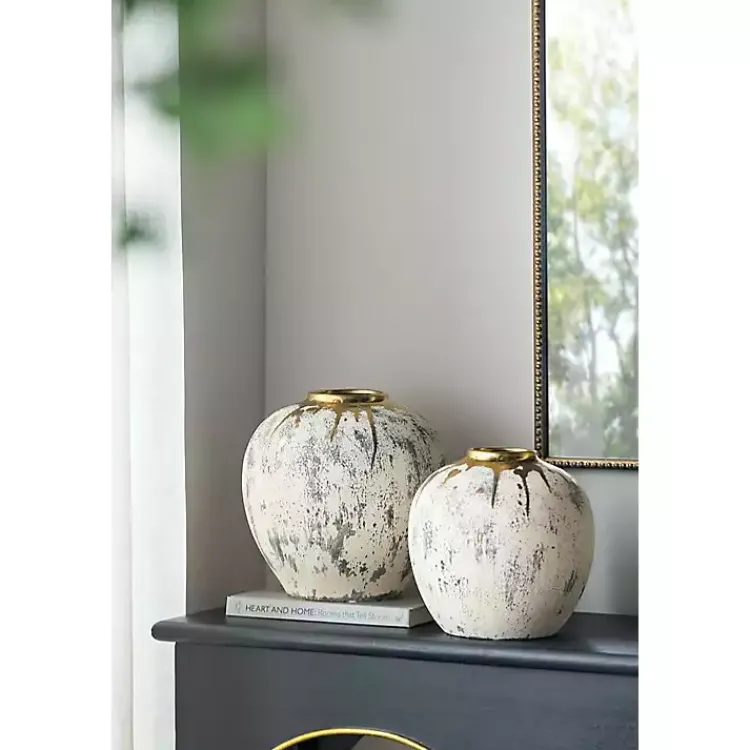 Hot Distressed Gray Vase with Gold Splatter, 10 in. Vases