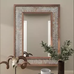 Kirklands Home Decorative Mirrors|Distressed Gray Wood Rectangular Wall Mirror