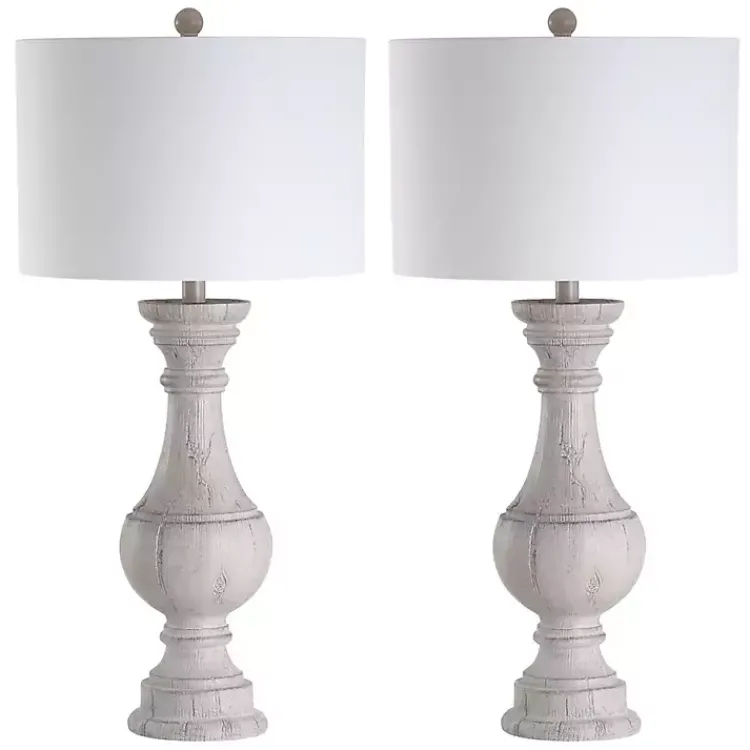 Kirklands Home Table Lamps|Distressed Ivory Faux Wood Table Lamps, Set of 2 White