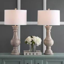 Kirklands Home Table Lamps|Distressed Ivory Faux Wood Table Lamps, Set of 2 White