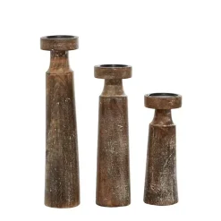 New Distressed Mocha Mango Wood Candlesticks, Set of 3 Candle Holders