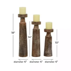 New Distressed Mocha Mango Wood Candlesticks, Set of 3 Candle Holders