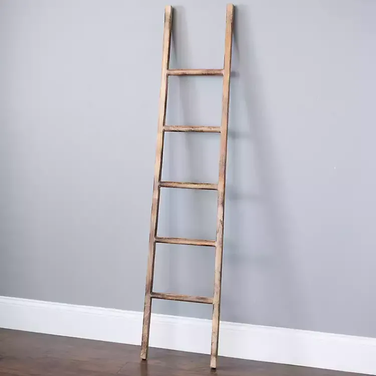 Clearance Distressed Natural Leaning Ladder Decorative Accents