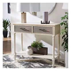Kirklands Home Console Tables|Distressed Natural Ronan 2-Drawer Console Table White