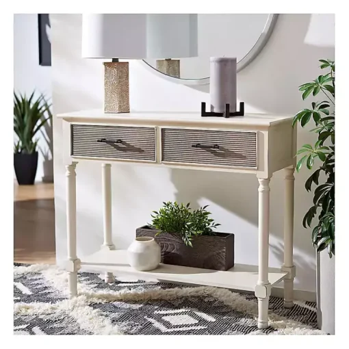 Kirklands Home Console Tables|Distressed Natural Ronan 2-Drawer Console Table White