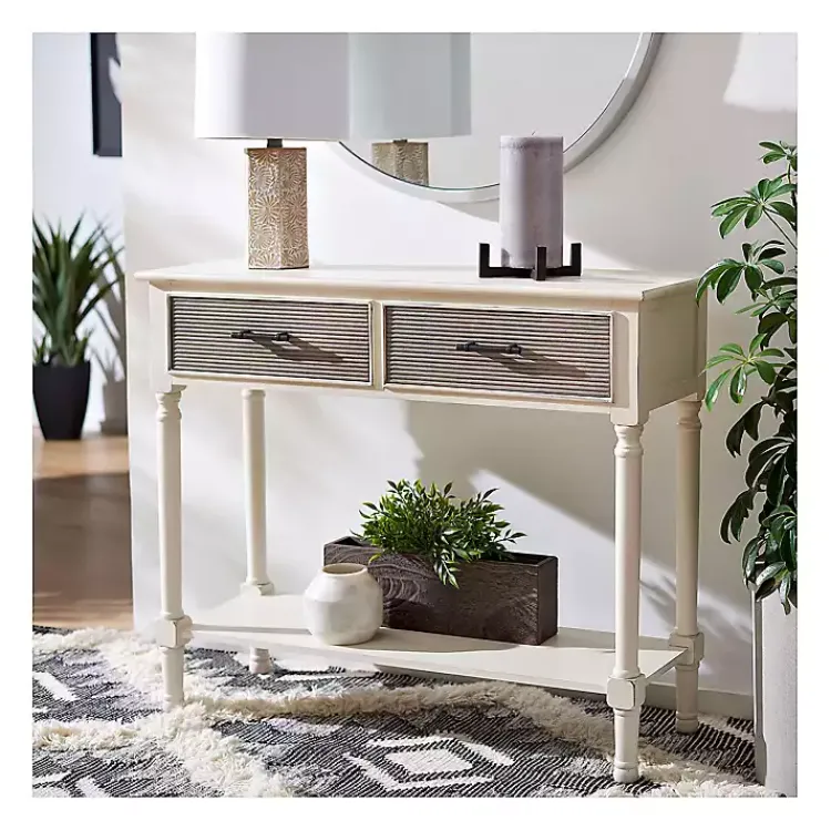 Kirklands Home Console Tables|Distressed Natural Ronan 2-Drawer Console Table White