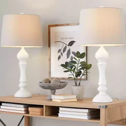 Kirklands Home Table Lamps|Distressed Off- Wilton Table Lamps, Set of 2 White
