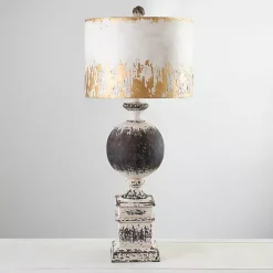 Kirklands Home Table Lamps|Distressed Round Black Table Lamp