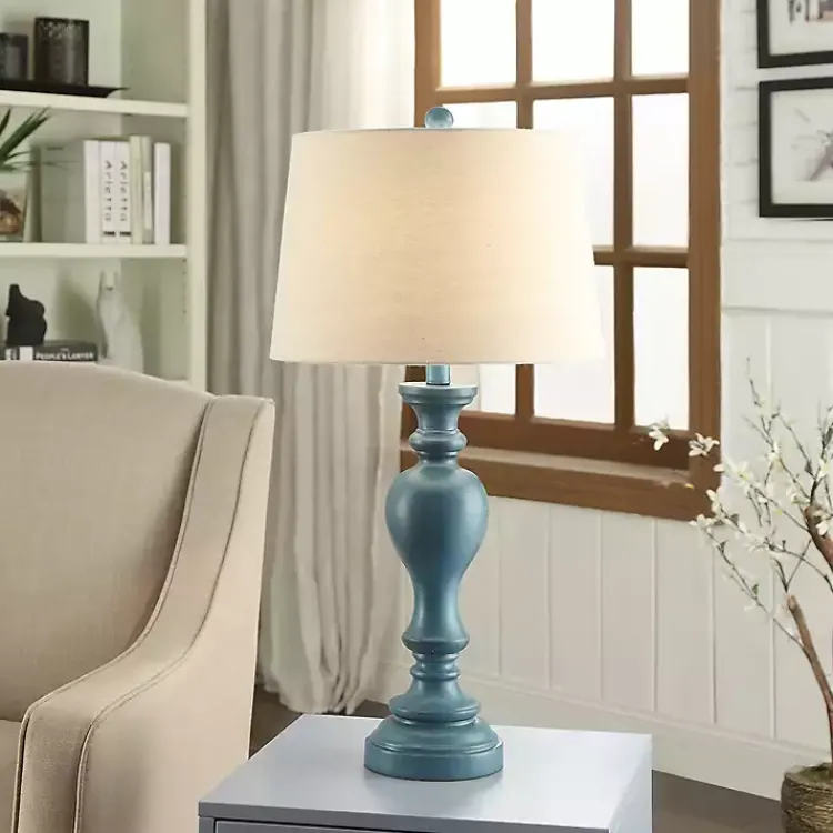 Kirklands Home Table Lamps|Distressed Turquoise Antique Table Lamp Ivory