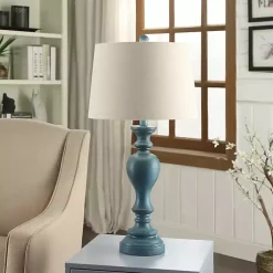 Kirklands Home Table Lamps|Distressed Turquoise Antique Table Lamp Ivory