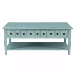 Kirklands Home Coffee Tables|Distressed Turquoise Wood 3-Drawer Coffee Table Blue