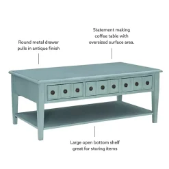 Kirklands Home Coffee Tables|Distressed Turquoise Wood 3-Drawer Coffee Table Blue