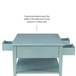 Kirklands Home Coffee Tables|Distressed Turquoise Wood 3-Drawer Coffee Table Blue