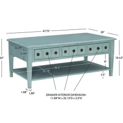 Kirklands Home Coffee Tables|Distressed Turquoise Wood 3-Drawer Coffee Table Blue