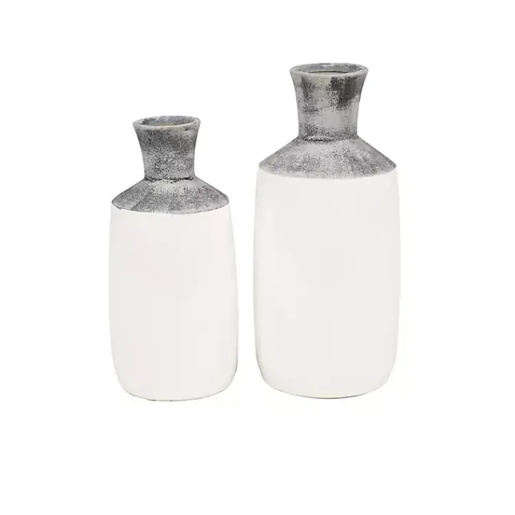 Outlet Distressed Two-Tone Stoneware Vases, Set of 2 Vases