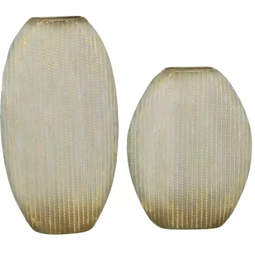 Best Distressed White and Beige Flat Vases, Set of 2 Vases