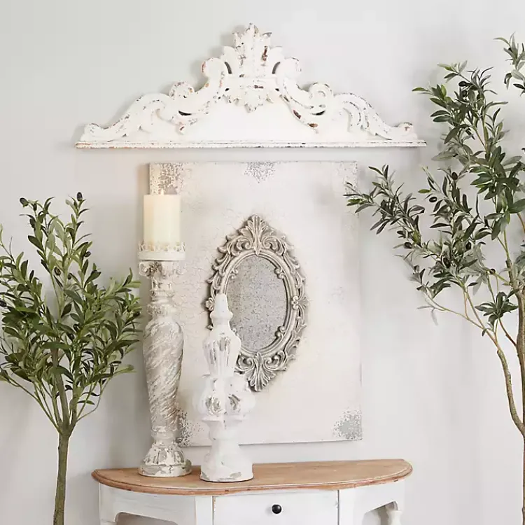 Kirklands Home Wall Plaques|Distressed Carved Arabesque Wall Plaque White