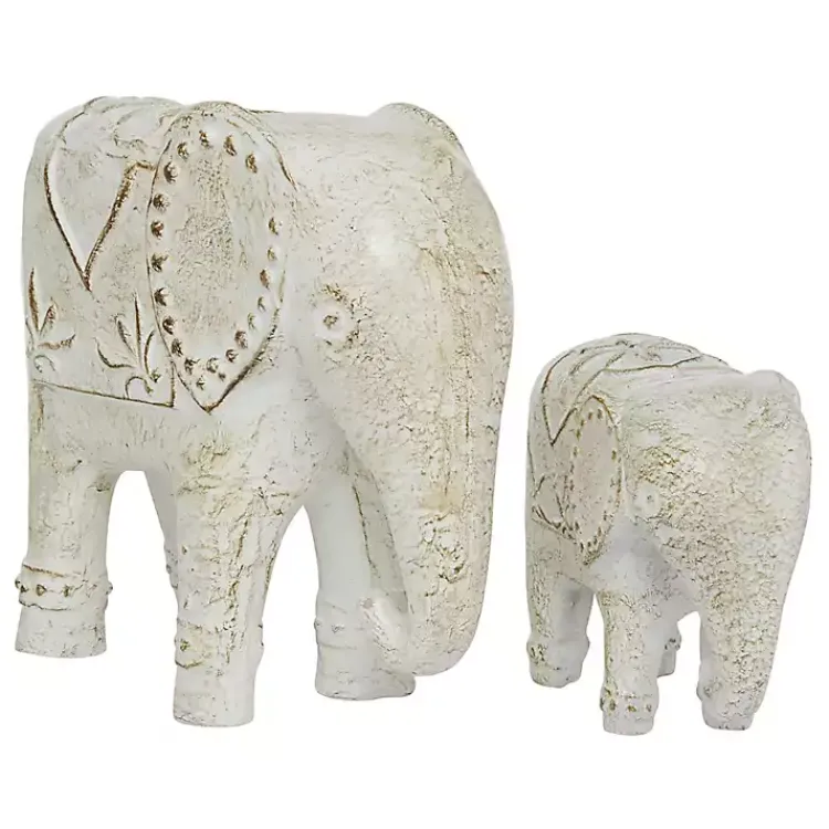 Sale Distressed Carved Elephant Statues, Set of 2 Statues & Figurines