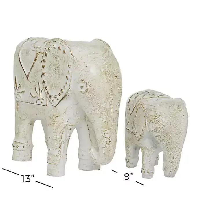Sale Distressed Carved Elephant Statues, Set of 2 Statues & Figurines