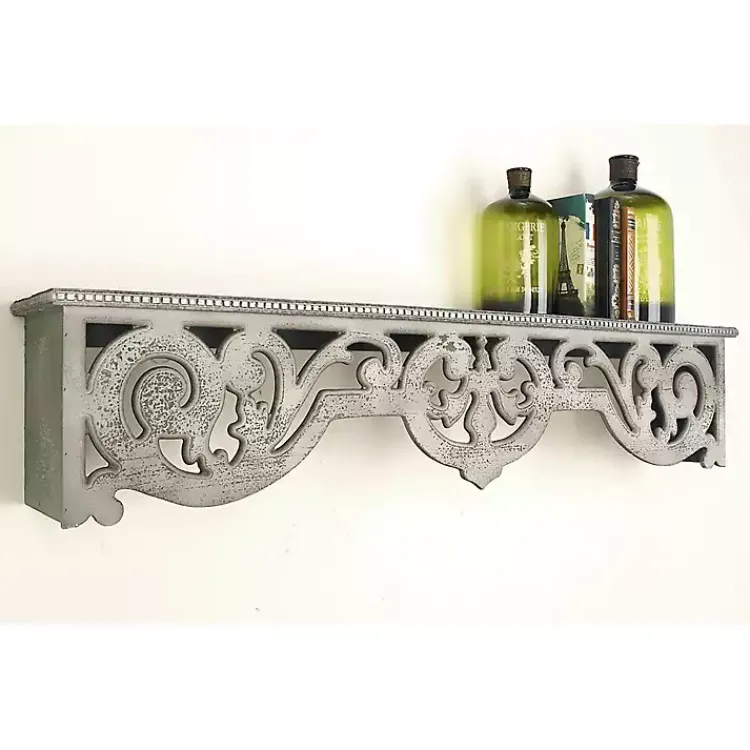 Kirklands Home Shelves|Distressed White Carved Wood Wall Shelf