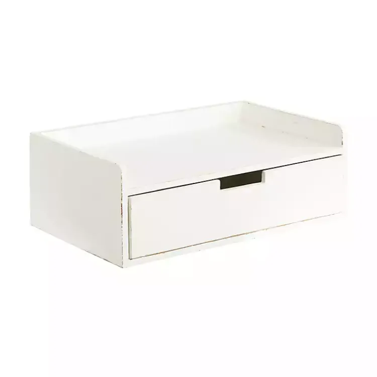 Kirklands Home Accent & End Tables|Distressed Drawer Kitt Floating Side Table White