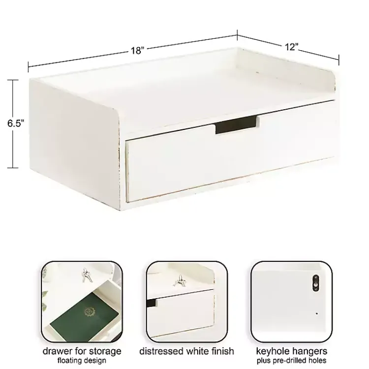 Kirklands Home Accent & End Tables|Distressed Drawer Kitt Floating Side Table White