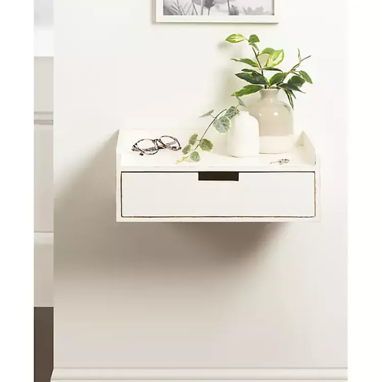 Kirklands Home Accent & End Tables|Distressed Drawer Kitt Floating Side Table White