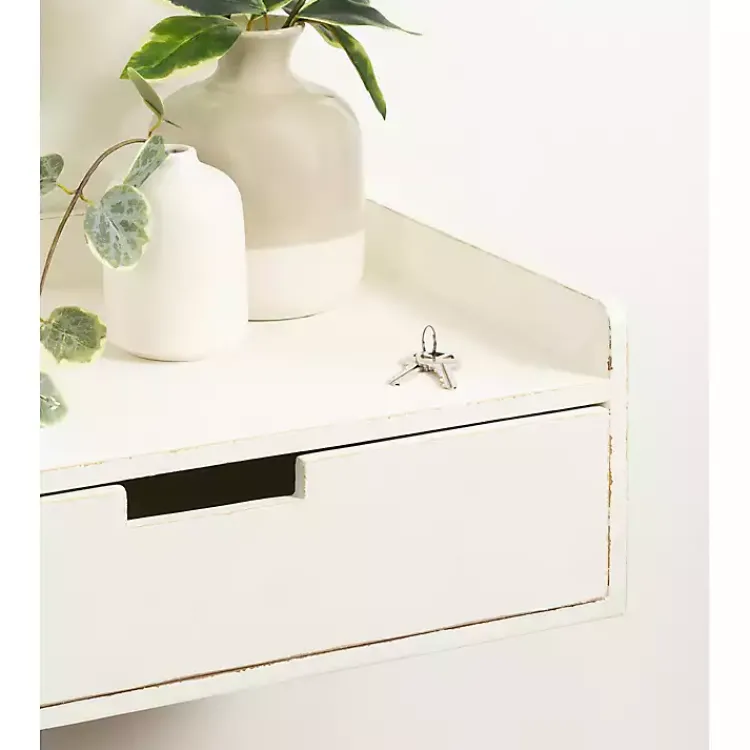 Kirklands Home Accent & End Tables|Distressed Drawer Kitt Floating Side Table White
