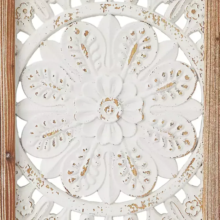 Kirklands Home Wall Plaques|Distressed White Floral Wall Plaques, Set of 3