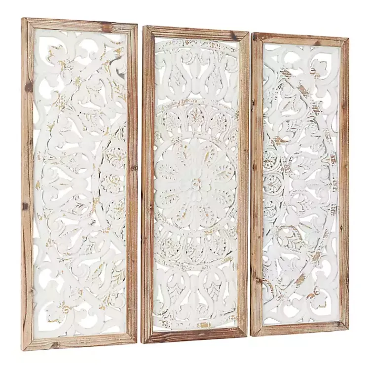 Kirklands Home Wall Plaques|Distressed White Floral Wall Plaques, Set of 3