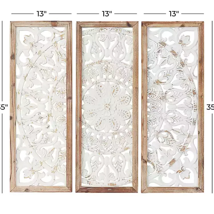 Kirklands Home Wall Plaques|Distressed White Floral Wall Plaques, Set of 3