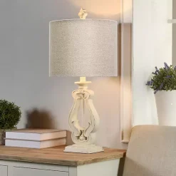 Kirklands Home Table Lamps|Distressed French Farmhouse Table Lamp White