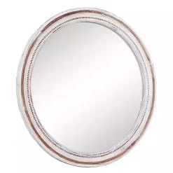 Kirklands Home Decorative Mirrors|Distressed White Wood Round Frame Wall Mirror