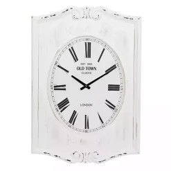 Kirklands Home Clocks|Distressed White Wood Scroll Wall Clock