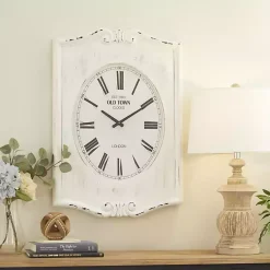 Kirklands Home Clocks|Distressed White Wood Scroll Wall Clock