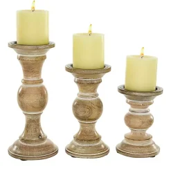 Discount Distressed Wood Pillar Candle Holders, Set of 3 Candle Holders