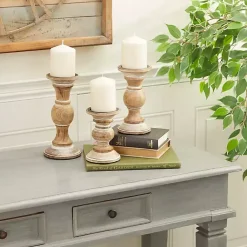 Discount Distressed Wood Pillar Candle Holders, Set of 3 Candle Holders