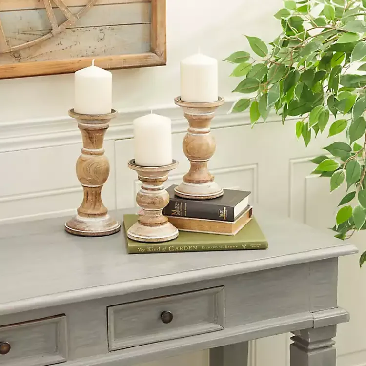 Discount Distressed Wood Pillar Candle Holders, Set of 3 Candle Holders