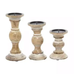 Discount Distressed Wood Pillar Candle Holders, Set of 3 Candle Holders