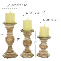 Discount Distressed Wood Pillar Candle Holders, Set of 3 Candle Holders