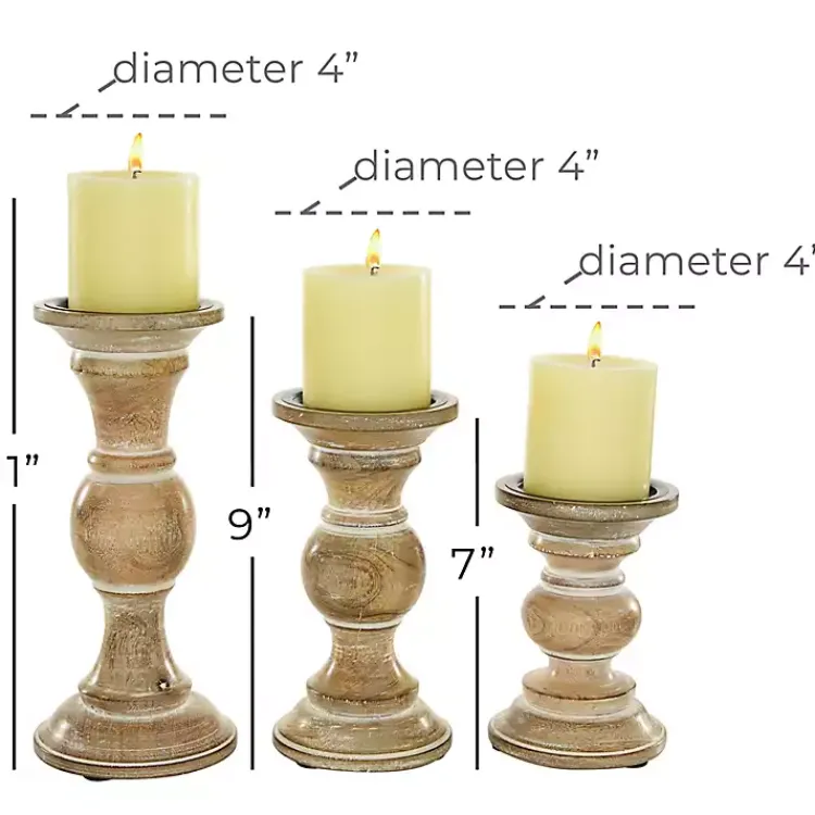 Discount Distressed Wood Pillar Candle Holders, Set of 3 Candle Holders