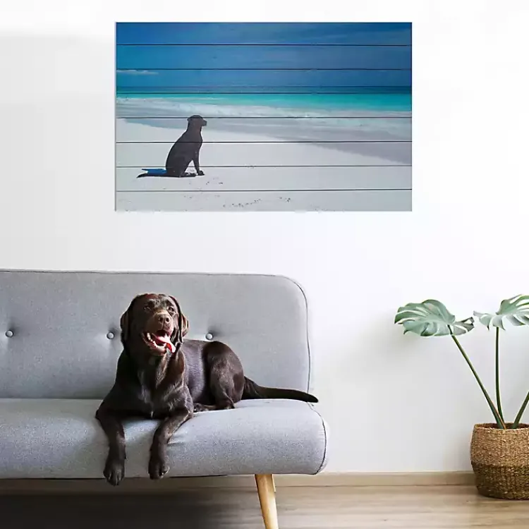 Kirklands Home Wall Plaques|Dog on Beach Slatted Wood Art Print Multi